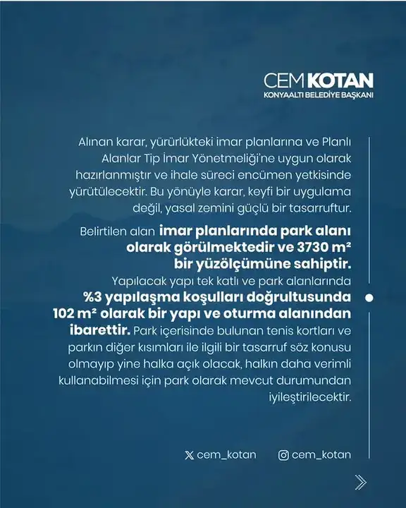 Konyaaltı Bileydi Parkı İhale Kararı: Başkan Kotan’dan Açıklama Geldi 4